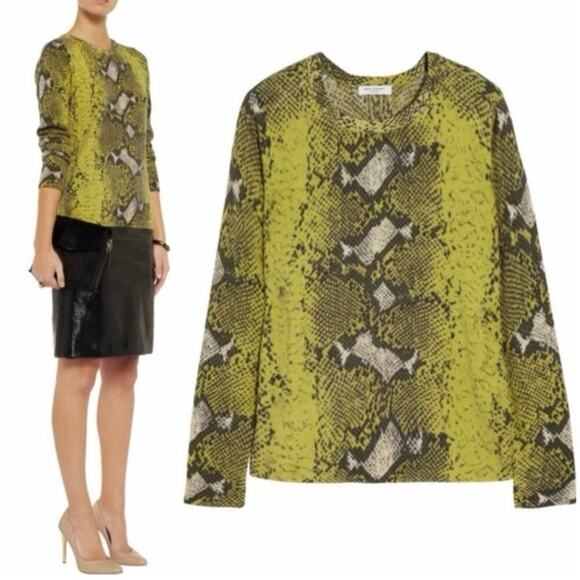 Equipment Femme Cashmere Sloane Diamondback Python Sweater Blazing Yellow Size M - Picture 1 of 13